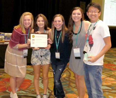 Staff members from Booster Redux from Pittsburg High School earn a Pacemaker award for newspaper at the Orlando NSPA/JEA convention November 14, 2015.